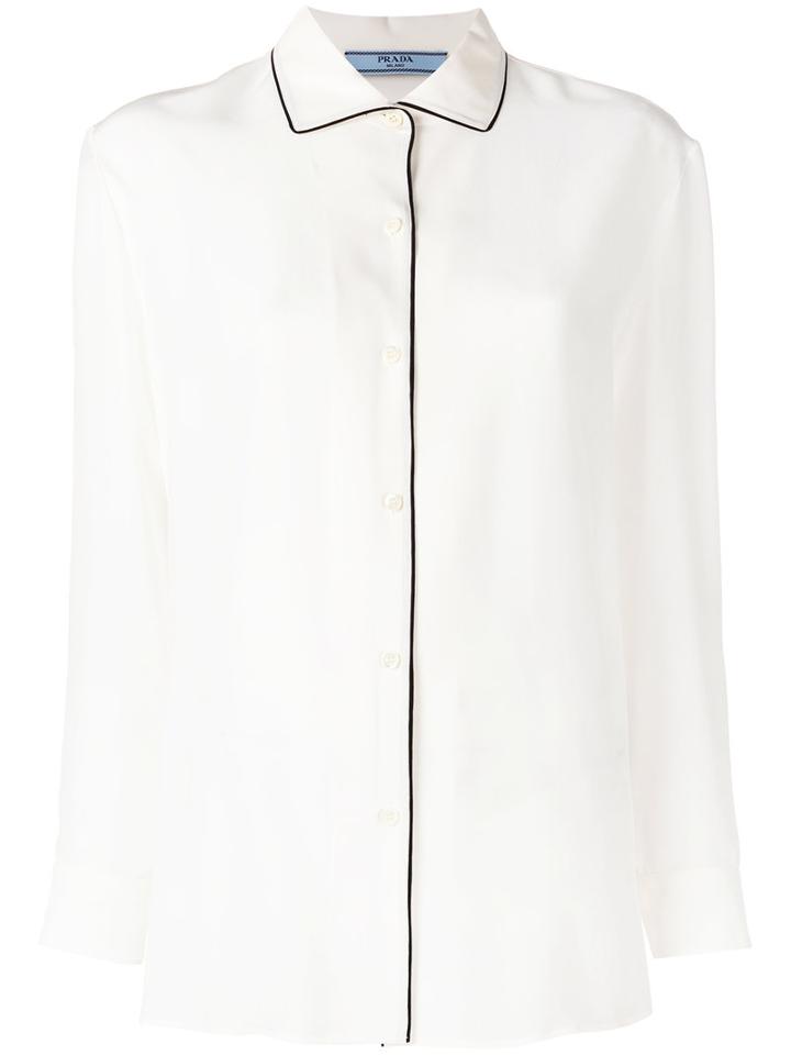 Prada Contrast Trim Shirt, Women's, Size: 44, White, Silk