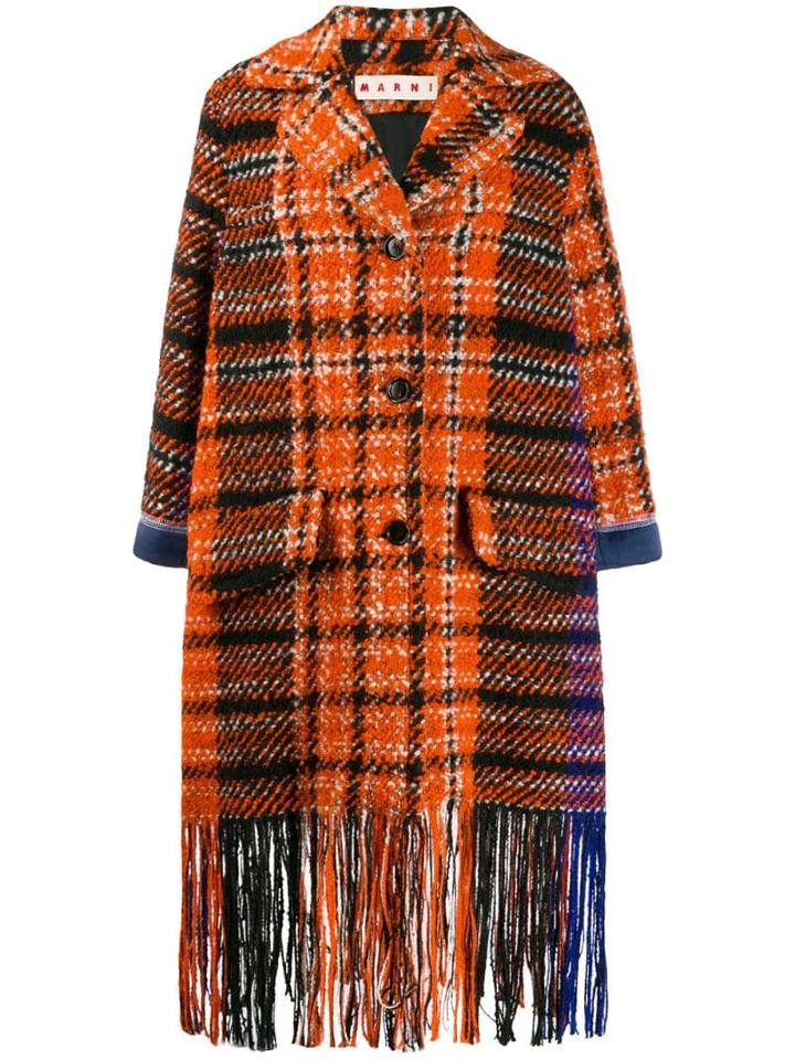 Marni Plaid Fringe Coat - Orange