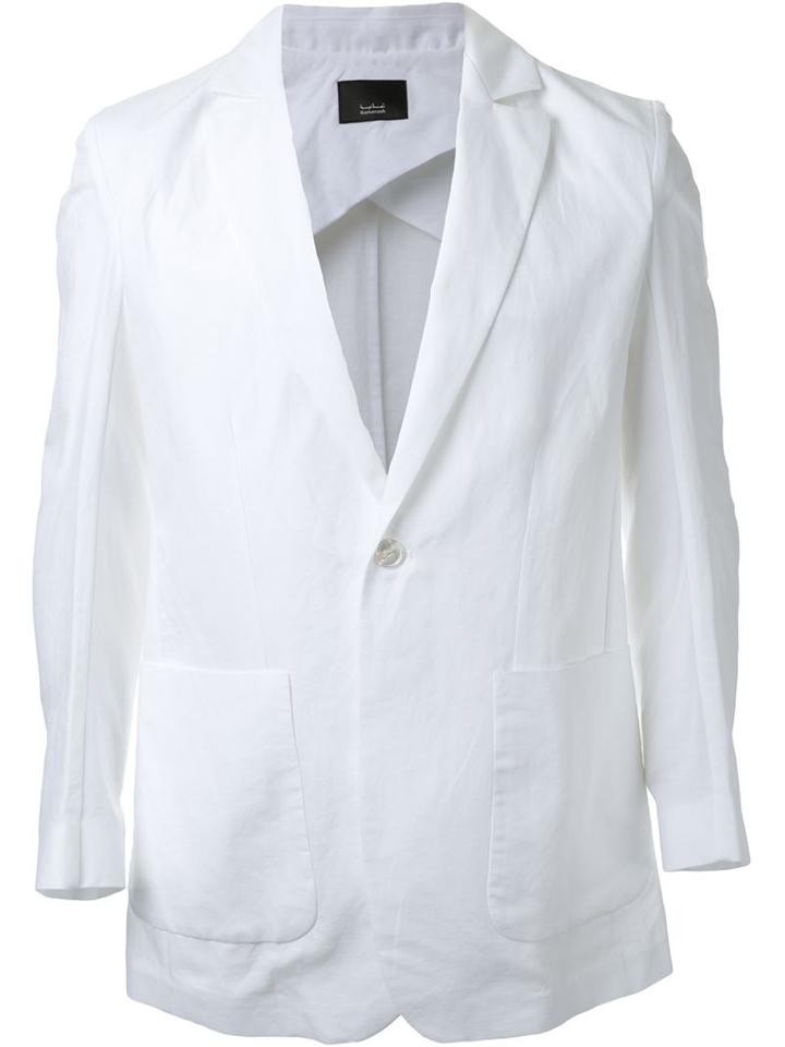 Thamanyah Patch Pocket Deconstructed Blazer, Men's, Size: 48, White, Cotton/linen/flax