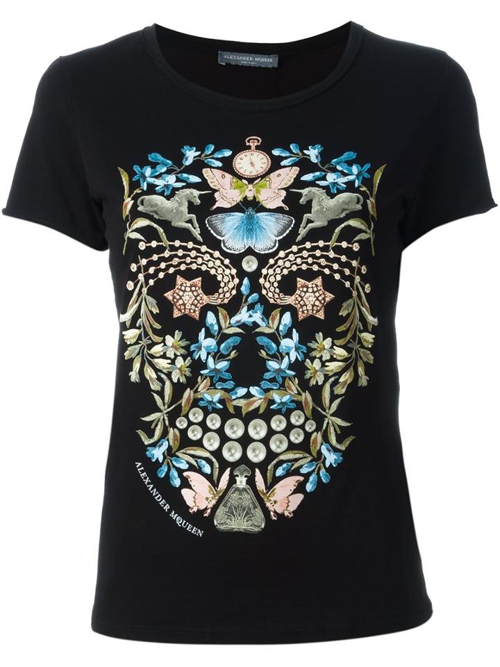 Alexander Mcqueen 'obsesson Skull' Print T-shirt, Women's, Size: 42, Black, Cotton