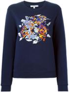Carven Floral Embroidery Sweatshirt, Women's, Size: Medium, Blue, Cotton