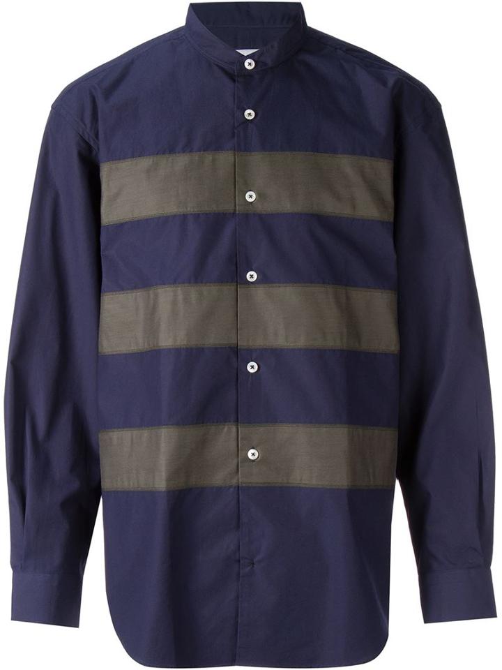 En Route Striped Band Collar Shirt, Men's, Size: 2, Blue, Cotton/cupro