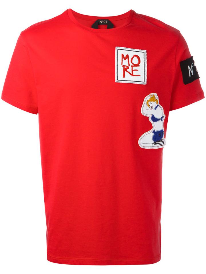 No21 Embroidered Patch T-shirt, Men's, Size: Medium, Red, Cotton