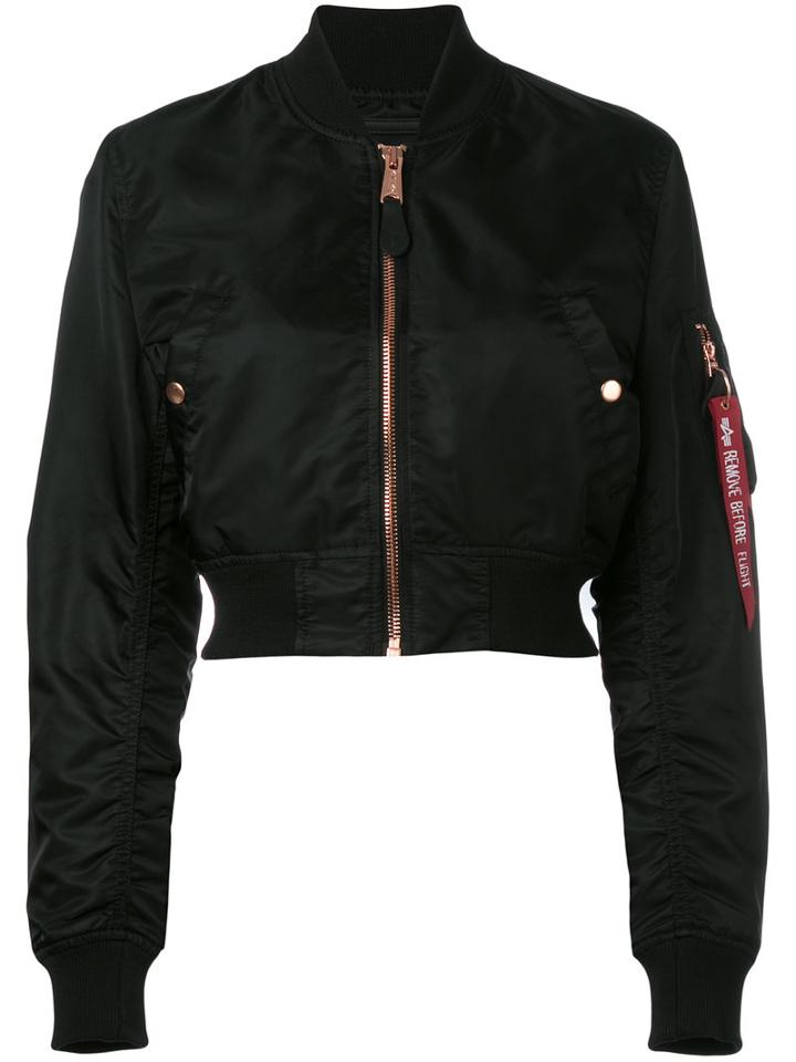 Alpha Industries Cropped Bomber Jacket, Women's, Size: Large, Black, Nylon