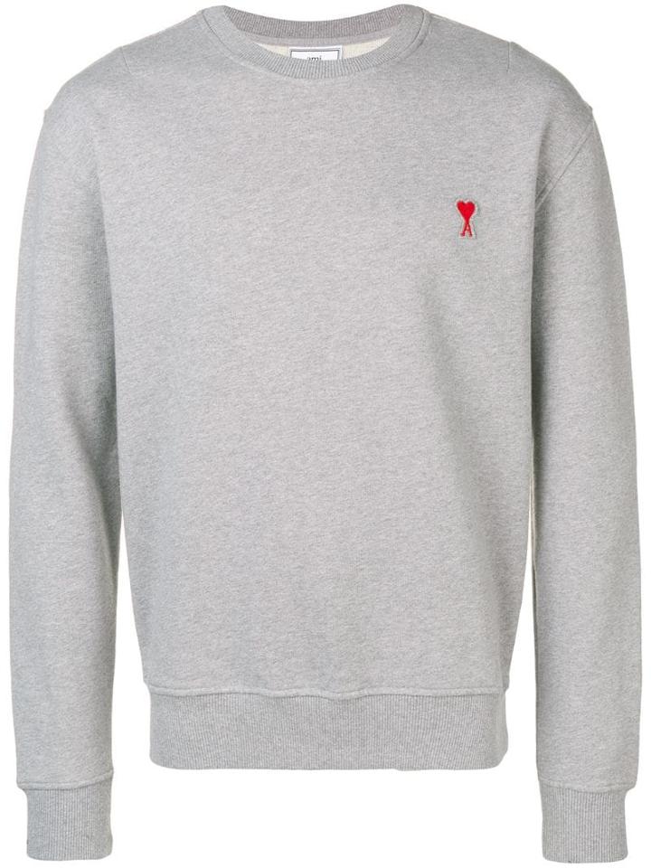 Ami Paris Crewneck Sweatshirt With Red Ami De Coeur Patch - Grey