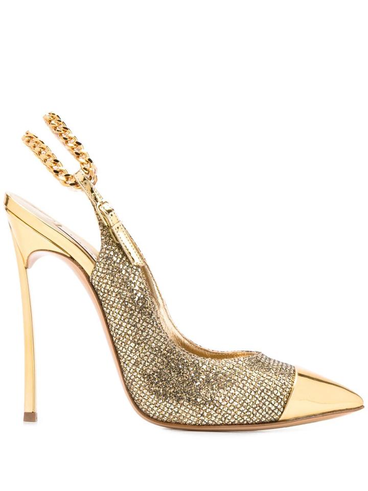 Casadei Metallic Slingback Stiletto Pumps - Gold