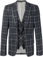 Vivienne Westwood Man Checked Layered Blazer, Men's, Size: 54, Blue, Viscose/virgin Wool