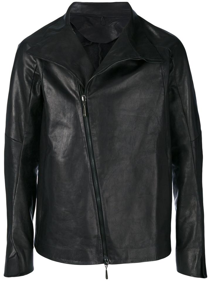 Masnada - Off-centre Zip Jacket - Men - Calf Leather - 50, Black, Calf Leather
