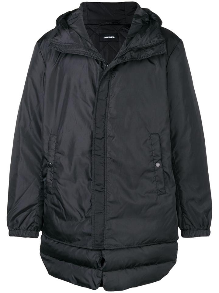 Diesel Hooded Padded Coat - Black