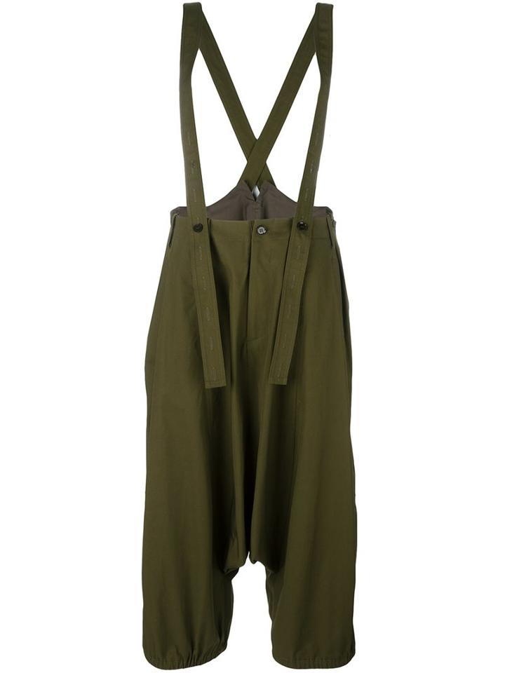 Yohji Yamamoto Overalls Cropped Jumpsuit, Women's, Size: 2, Green, Cotton