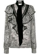 Preen By Thornton Bregazzi - Phillipa Scarf Detail Striped Blouse - Women - Silk/viscose - S, Black, Silk/viscose