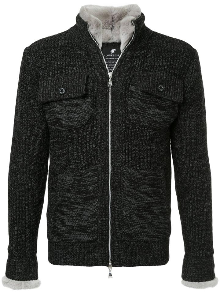 Loveless Ribbed Faux Fur Collar Jacket - Black