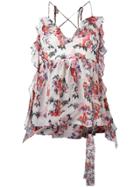 Msgm Floral Print V-neck Top - White