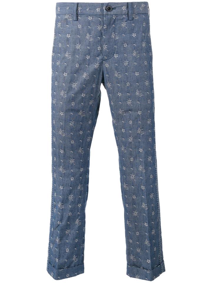 Sacai Aloha Printed Trousers, Men's, Size: 1, Blue, Cotton