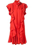 Lanvin Ruffled Dress, Women's, Size: 40, Red, Viscose/spandex/elastane