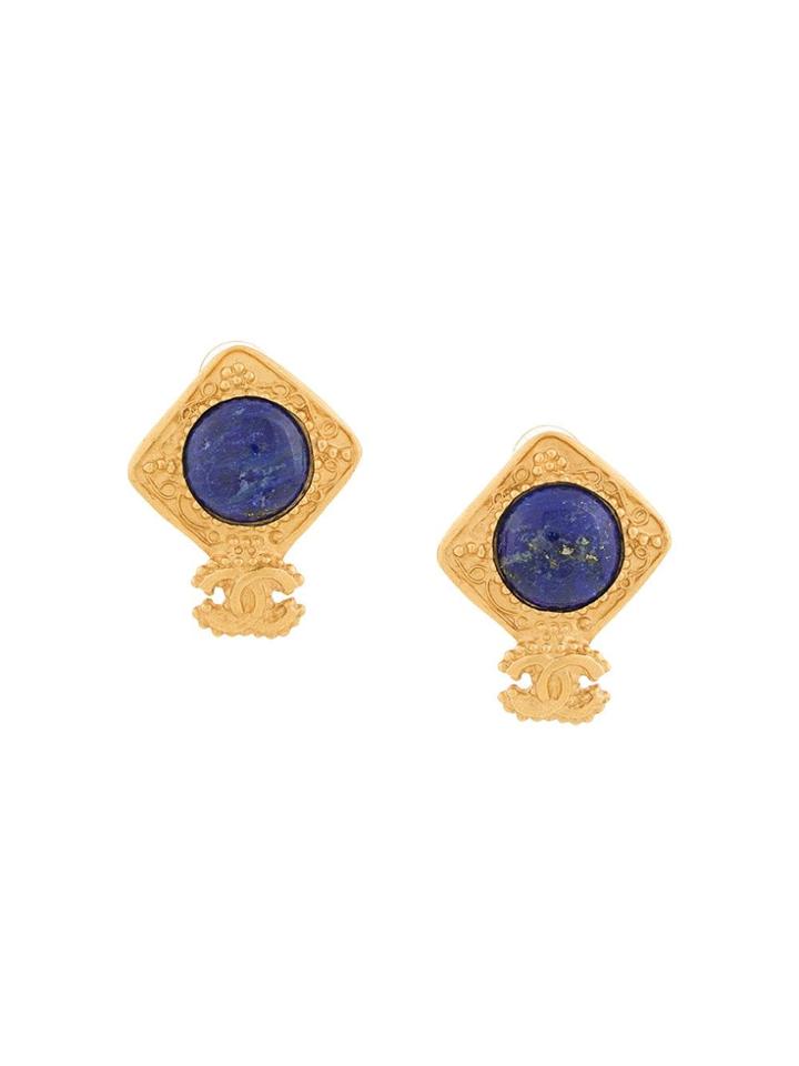 Chanel Vintage Cc Logos Stone Earrings - Metallic