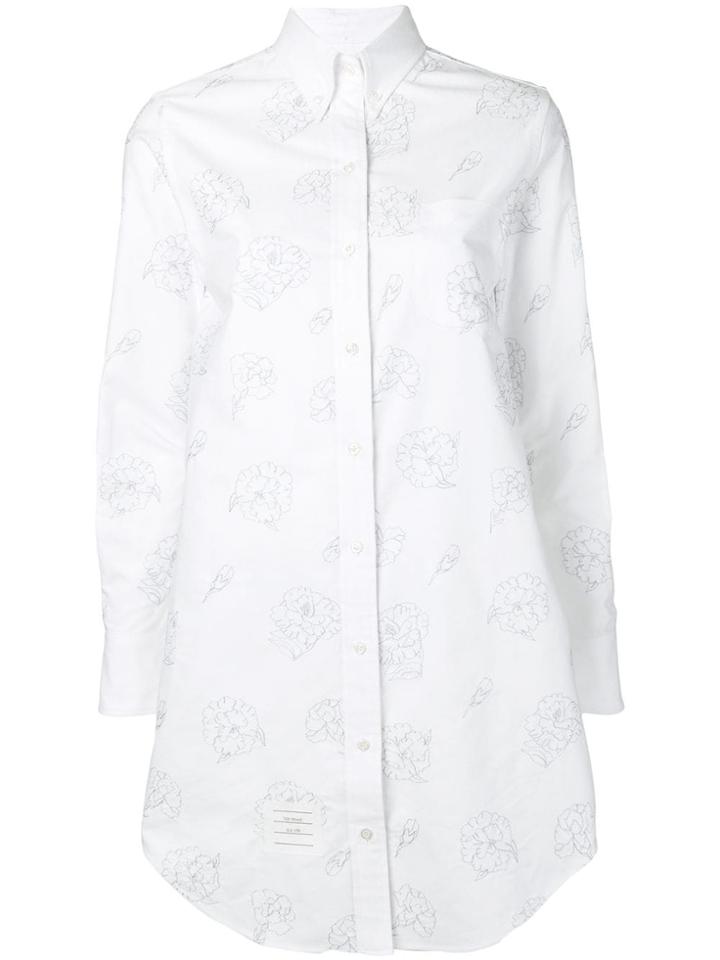 Thom Browne Floral Carnation Oxford Shirtdress - White