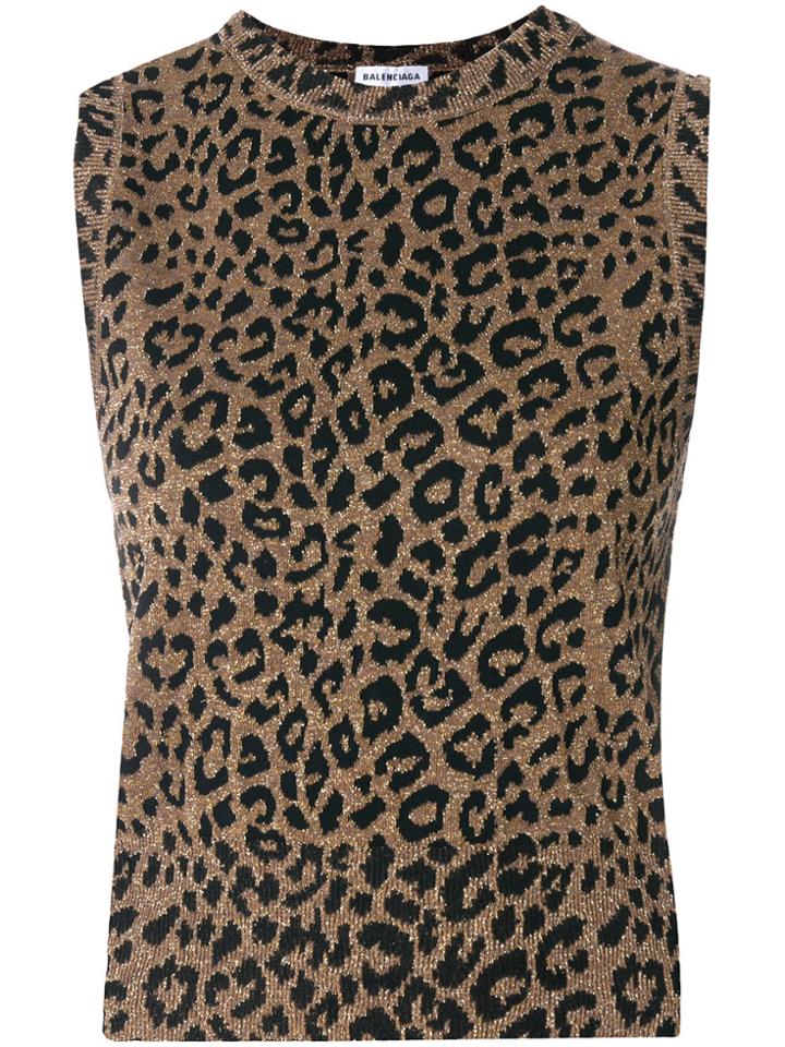 Balenciaga Leopard Print Jacquard Top - Brown