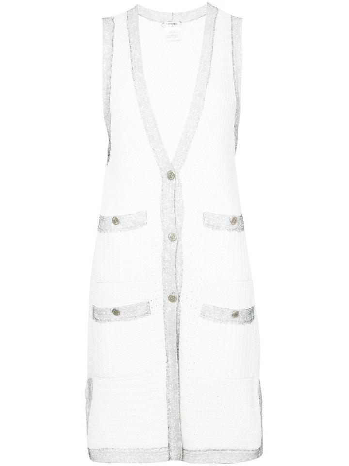 Chanel Vintage Longline Sleeveless Cardigan - White