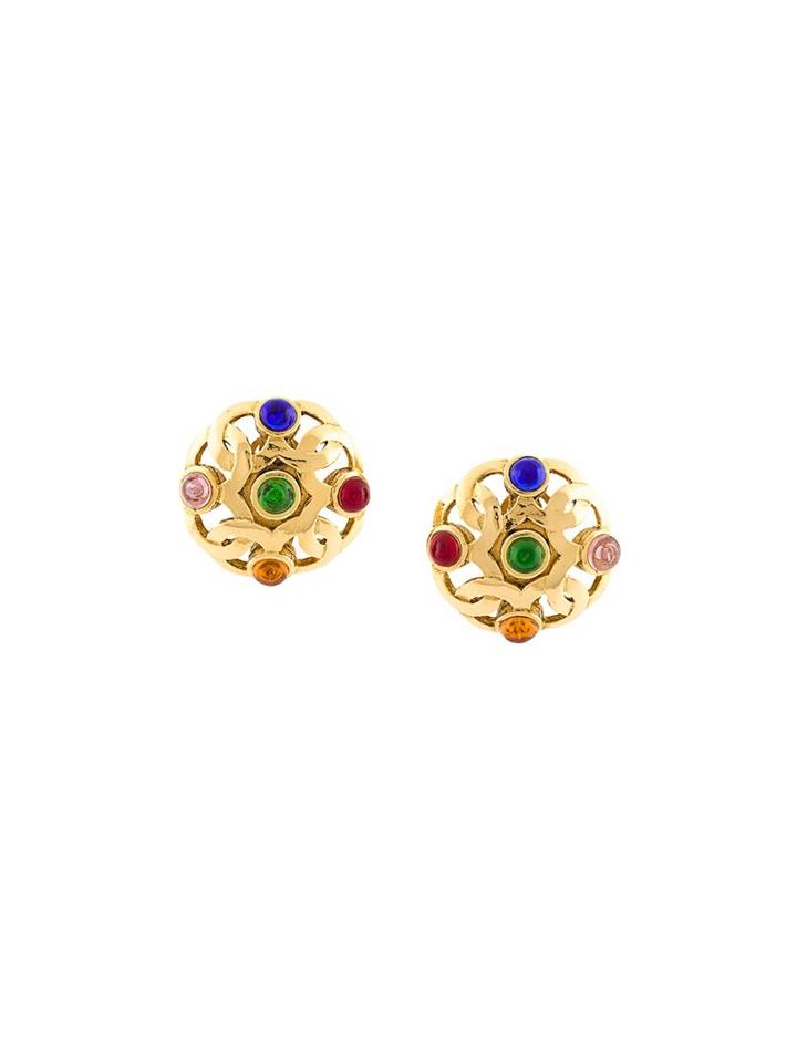 Chanel Vintage Gripoix Clip-on Stud Earrings, Women's, Purple