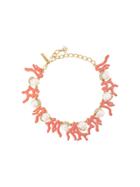 Oscar De La Renta Crystal Pearl Embellished Necklace - Orange