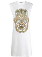 Roberto Cavalli Hamsa Print Dress - White