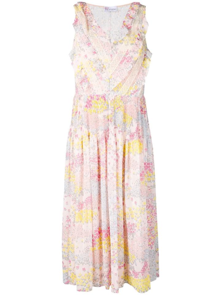 Red Valentino Floral Pattern Plisse Dress - Pink