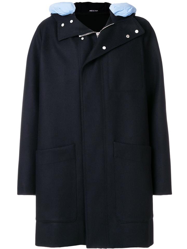Cédric Charlier Contrast-hood Zipped Coat - Blue