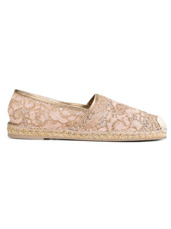 Valentino Garavani Lace Espadrilles, Women's, Size: 37, Pink/purple, Rubber/cotton/raffia/leather