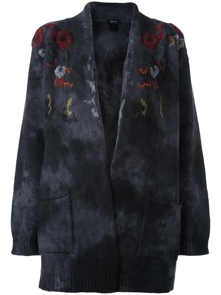 Avant Toi Flowers Embroidered Cardigan, Women's, Size: Small, Grey, Virgin Wool/polyamide