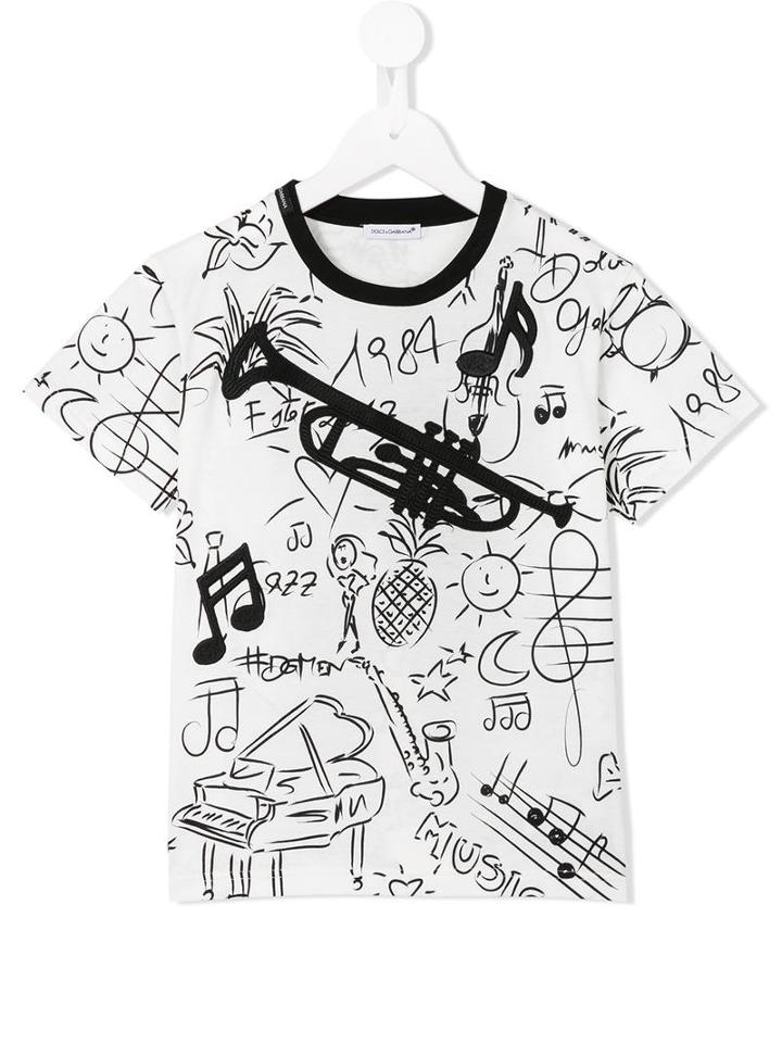 Dolce & Gabbana Kids - 'jazz Elements' Print T-shirt - Kids - Cotton/polyester/viscose - 8 Yrs, White, Cotton/polyester/viscose