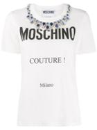 Moschino Crystal-embellished Logo-print T-shirt - White