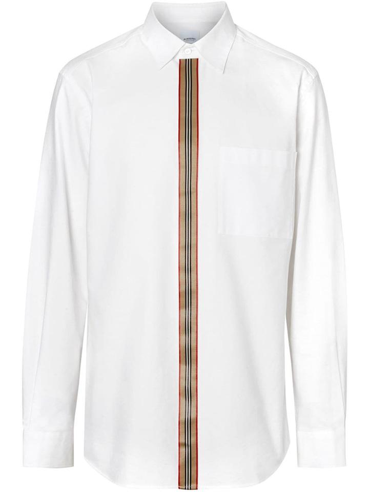 Burberry Icon Stripe Detail Stretch Cotton Poplin Shirt - White