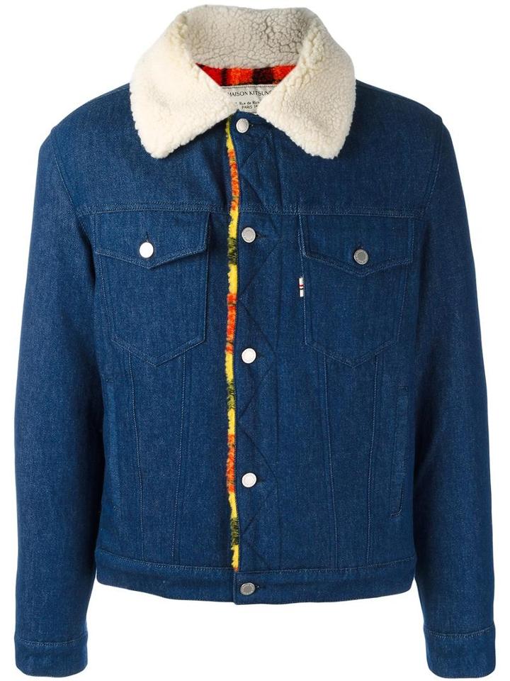 Maison Kitsuné Sherpa Lined Denim Jacket, Men's, Size: Large, Blue, Cotton/wool/polyester/acetate