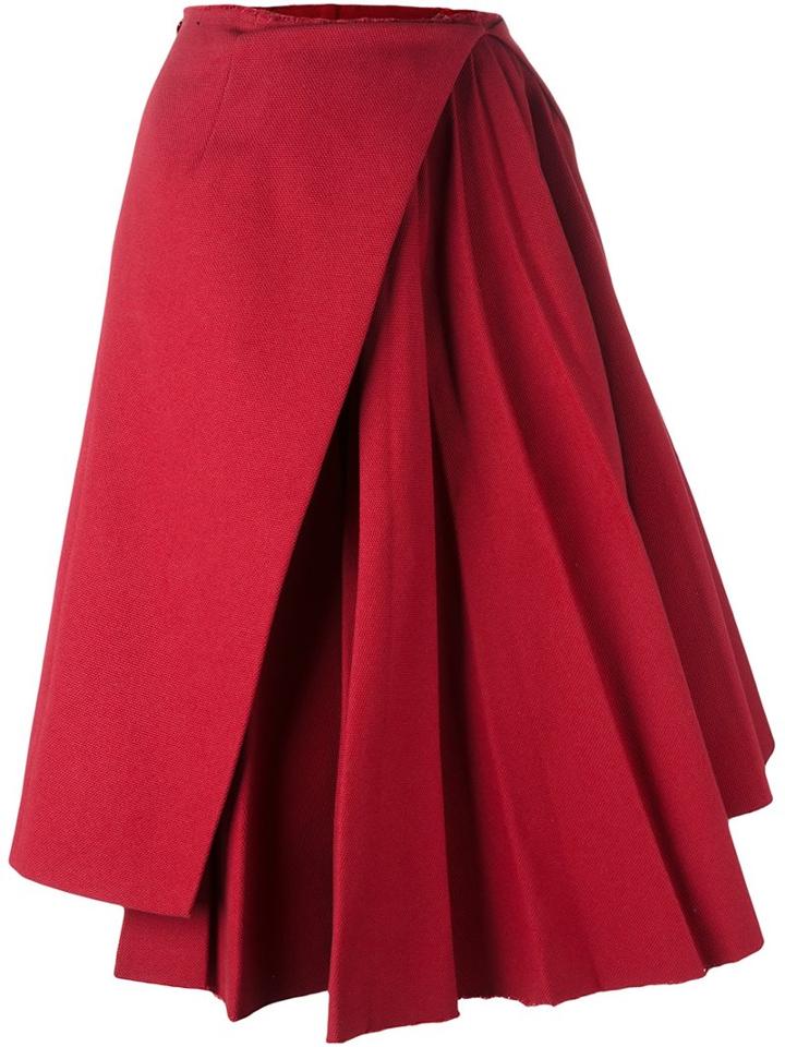 Off-white Pleated Asymmetric Skirt, Women's, Size: Medium, Red, Cotton