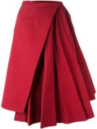 Off-white Pleated Asymmetric Skirt, Women's, Size: Medium, Red, Cotton