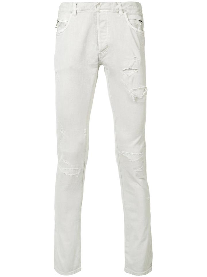 Balmain - Distressed Slim Jeans - Men - Cotton/polyurethane - 35, Grey, Cotton/polyurethane
