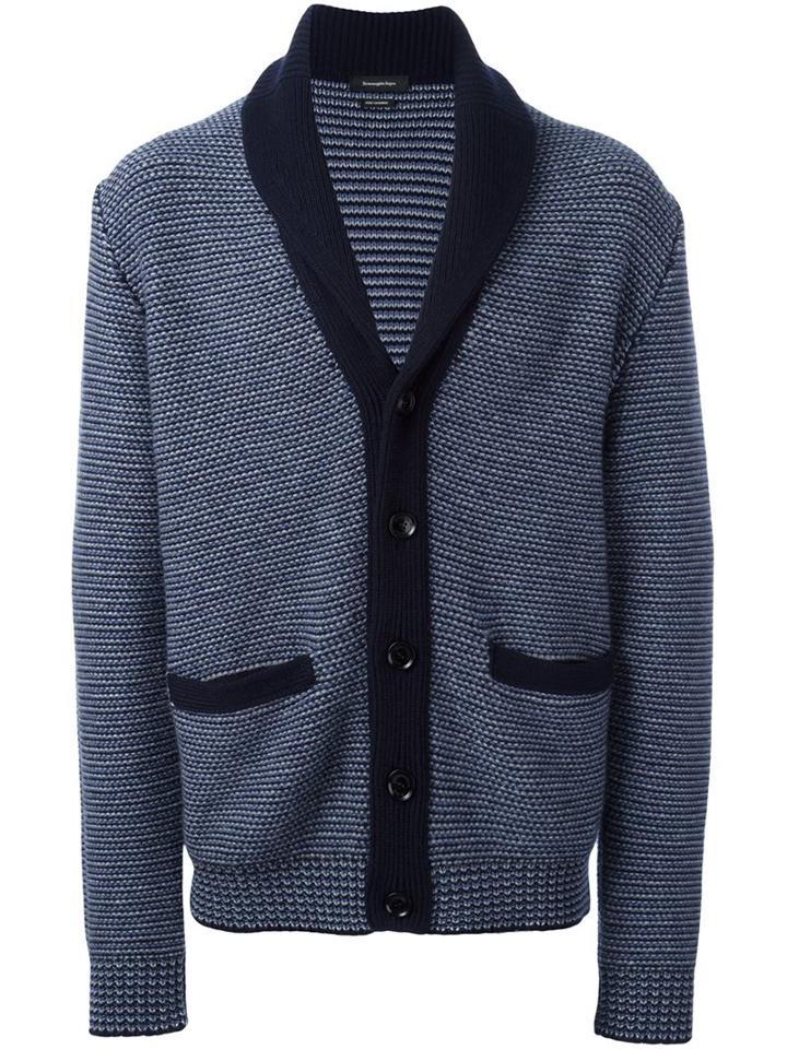 Ermenegildo Zegna Woven Button Down Cardigan, Men's, Size: 52, Blue, Cashmere