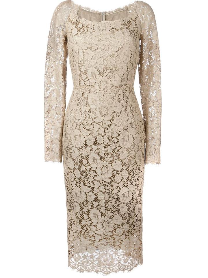 Dolce & Gabbana Floral Lace Dress, Women's, Size: 42, Nude/neutrals, Cotton/viscose/silk