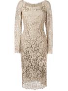 Dolce & Gabbana Floral Lace Dress, Women's, Size: 42, Nude/neutrals, Cotton/viscose/silk