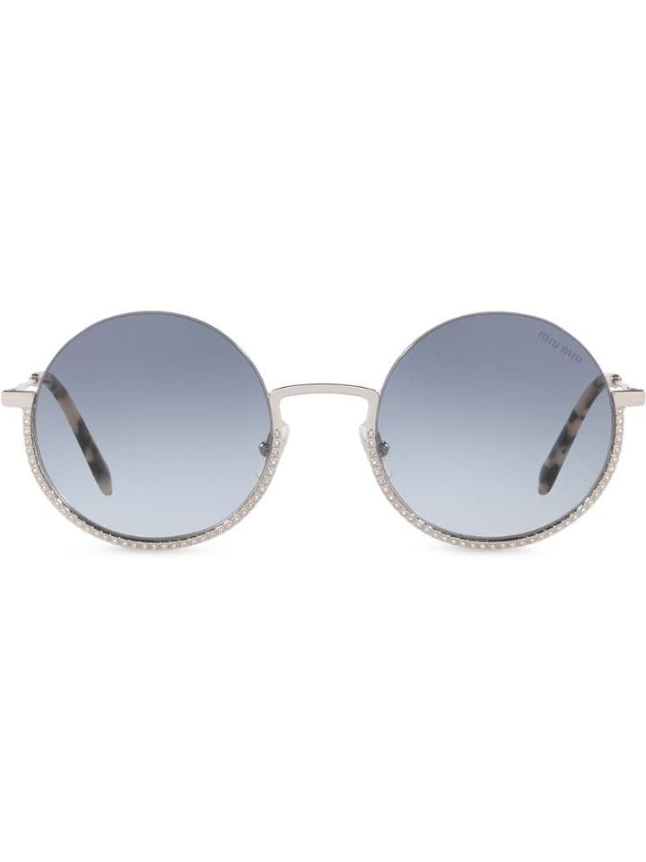 Miu Miu Eyewear Crystal Embellished Sunglasses - Silver