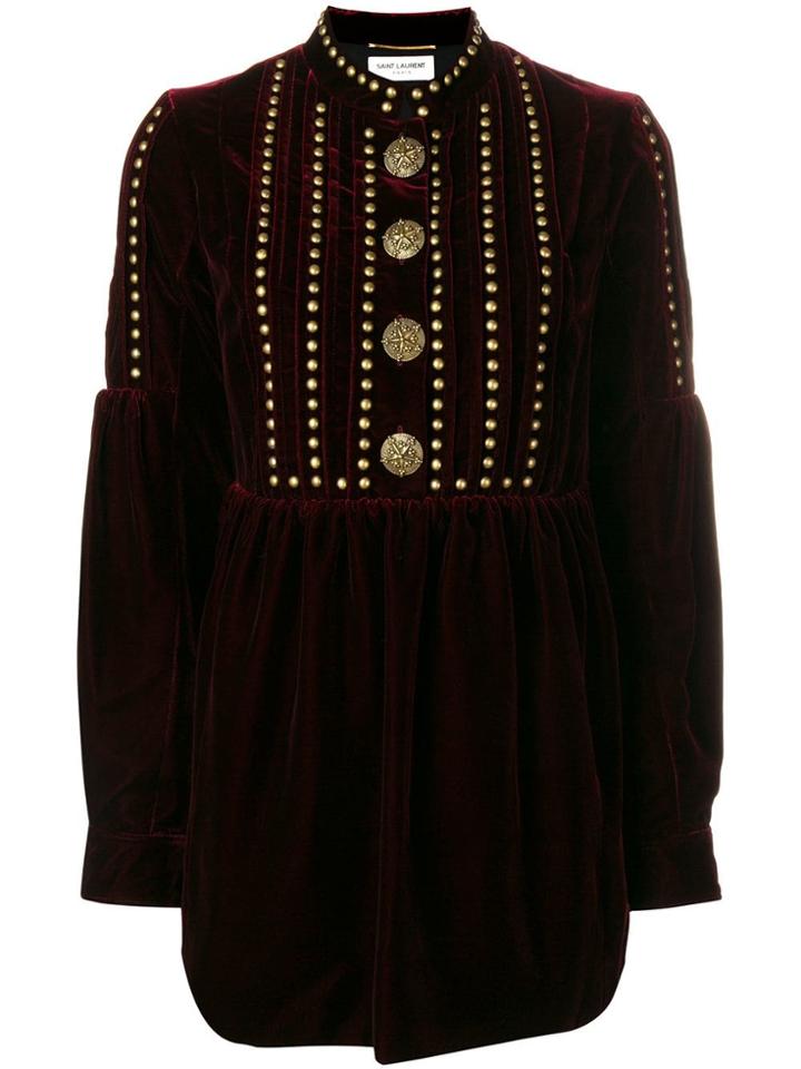 Saint Laurent Embellished Long-sleeve Mini Dress - Red