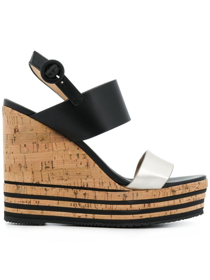 Hogan Striped Cork Platform Sandal - Black