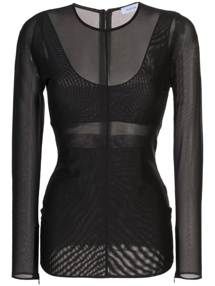 Mugler Sheer Stretch Top - Black
