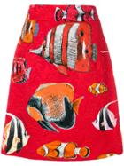 Dolce & Gabbana Tropical Fish Print Brocade Skirt - Red