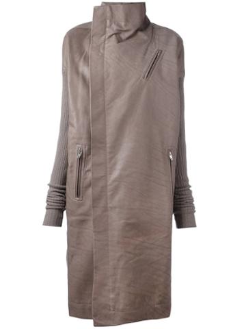 Rick Owens Asymmetric Zip Coat, Women's, Size: 38, Grey, Calf Leather/cupro/polyester/virgin Wool