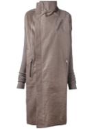 Rick Owens Asymmetric Zip Coat, Women's, Size: 38, Grey, Calf Leather/cupro/polyester/virgin Wool