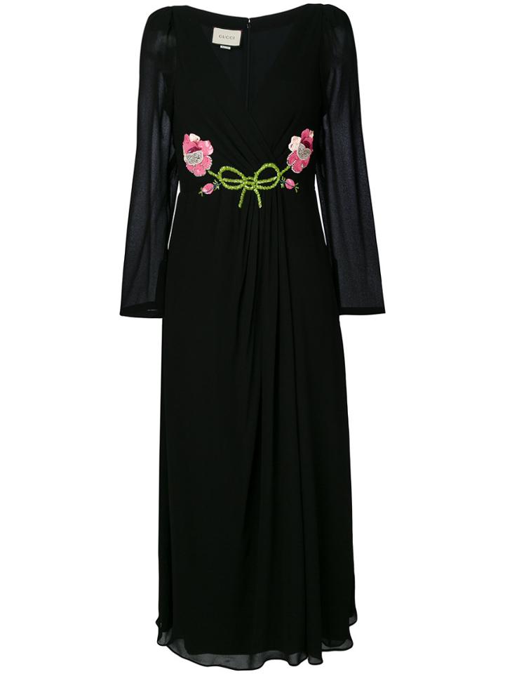 Gucci Floral Embroidered Maxi Dress - Black