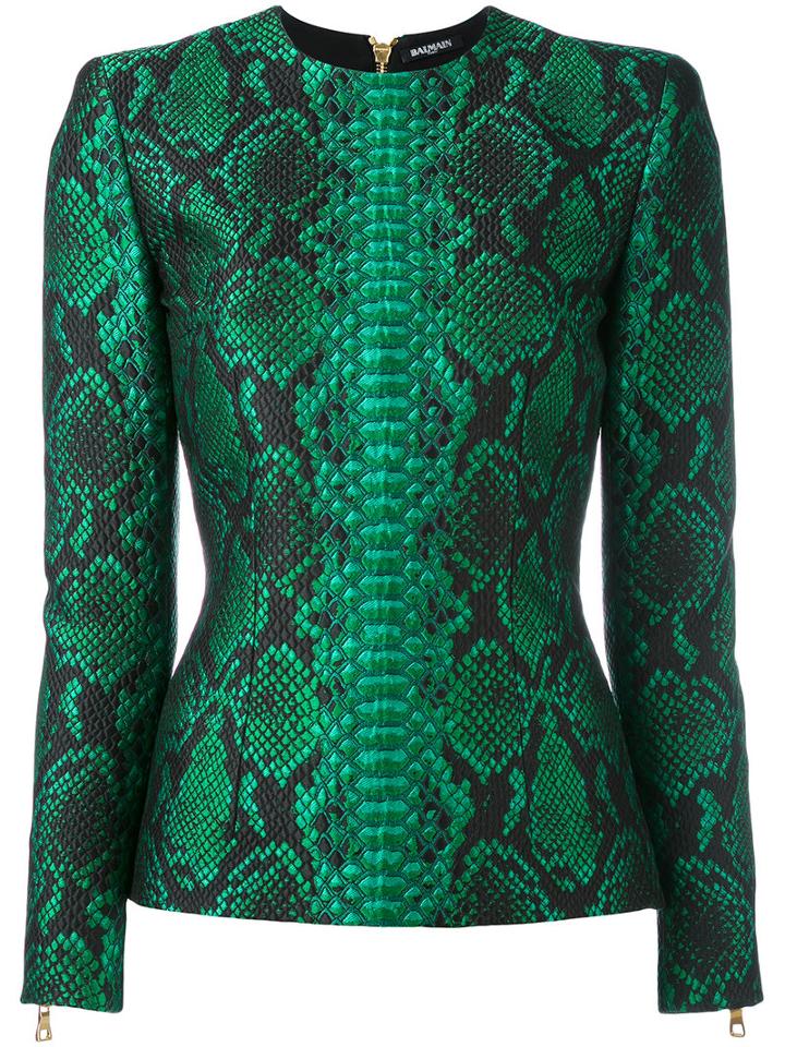 Balmain - Printed Top - Women - Cotton/polyester/viscose/polyimide - 36, Green, Cotton/polyester/viscose/polyimide