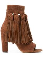 Chloé Fringed Open Toe Booties - Brown